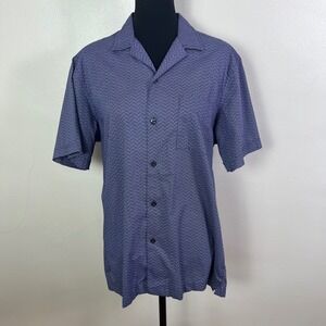 Tasso Elba Mens Medium Button Down Shirt Short Sleeve Blue Pattern Casual